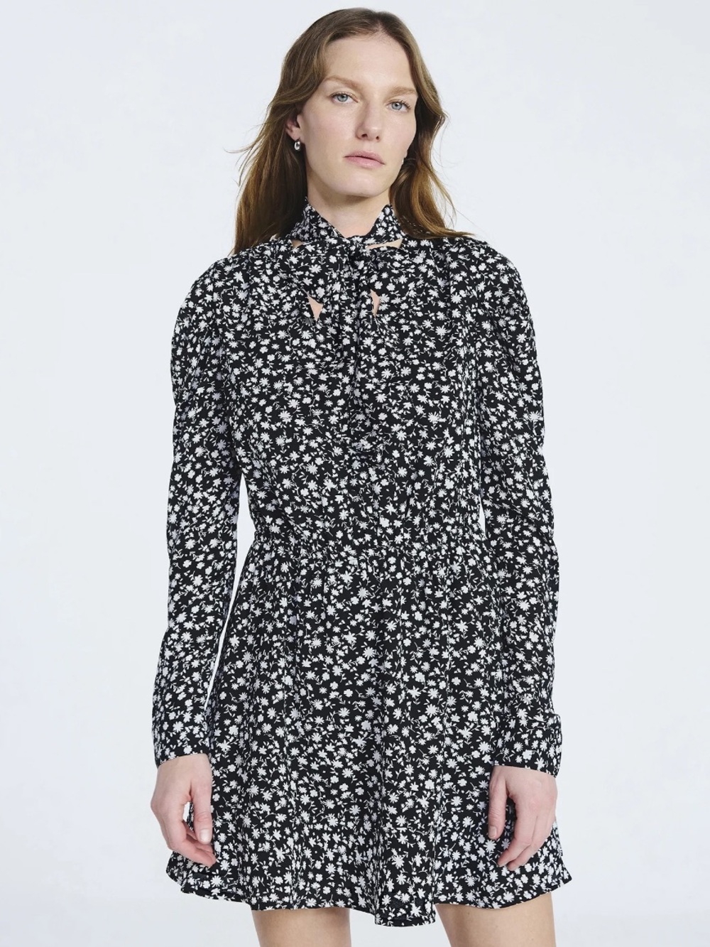 Scoop Black and White Floral Tie-Neck Mini Dress XXL NWT